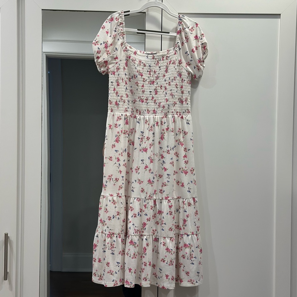 AQUA Girls Floral White & Pink Dress